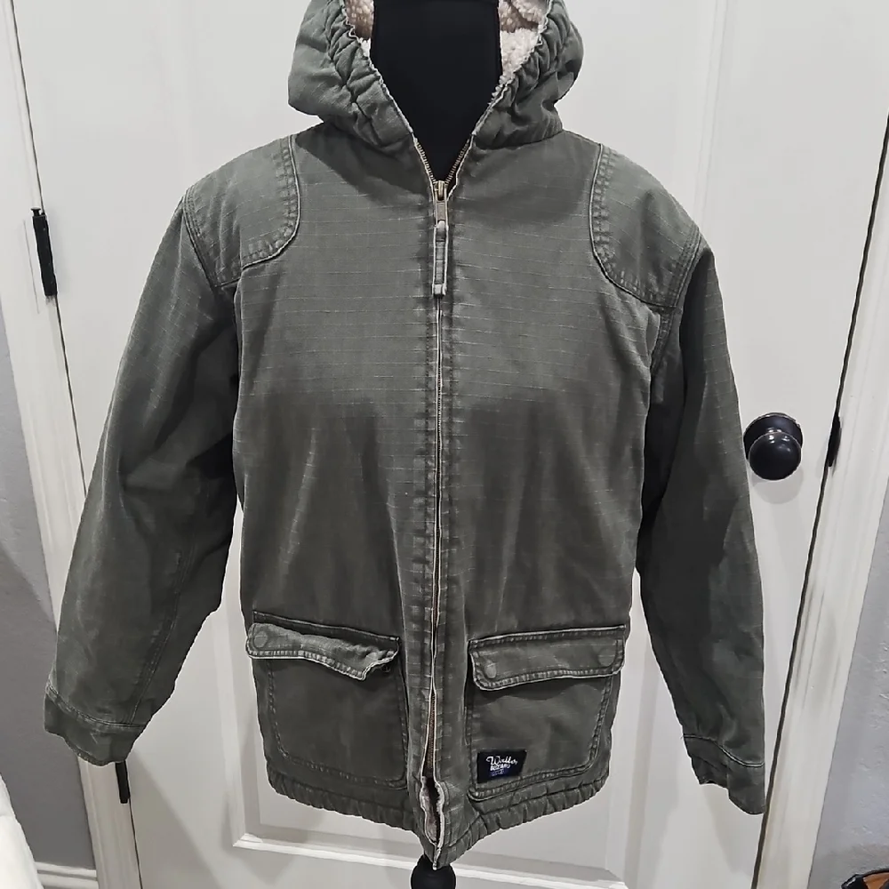 Walls Olive Boys Hooded Sherpa Lined Jacket Coat size 12/14